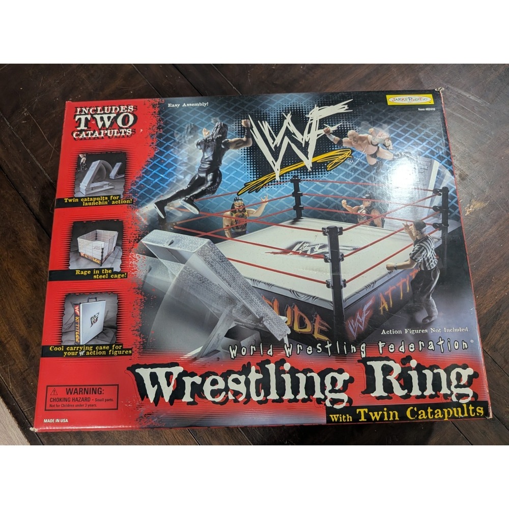 Vintage 1998 WWF Wrestling Ring‎ Twin Catapults Jakks Pacific COMPLETE In Box